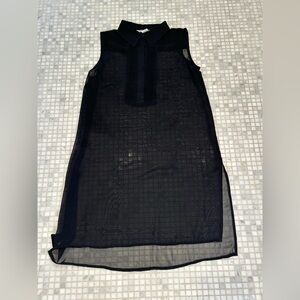 Black Sleeveless Sheer Long Shirt with Collar